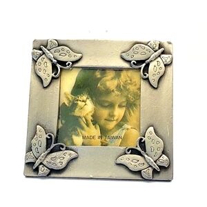 Vintage Silver Colored Metal Butterfly Standing Picture Frame 2" x 2" 1995